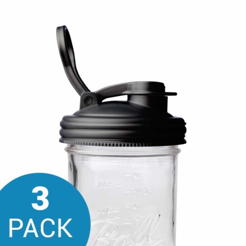 reCAP® Mason Jars Lid POUR cap | Wide Mouth | Black | Set of 3 Perspective: front