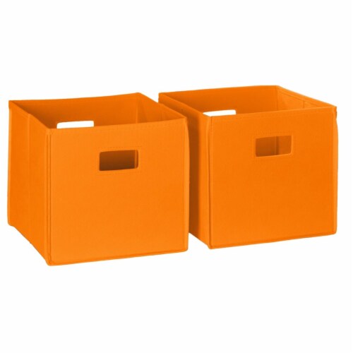 RiverRidge 2-Piece Traditional Fabric Folding Storage Bin Set in Orange Perspective: front