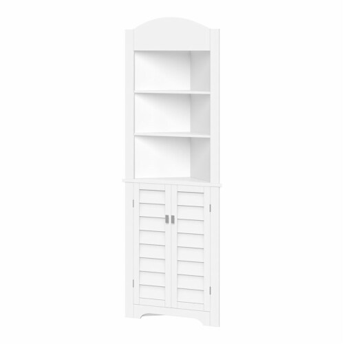 RiverRidge Brookfield Tall Transitional Wood Corner Cabinet in White Perspective: front