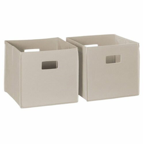 RiverRidge 2-Piece Traditional Fabric Folding Storage Bin Set in Taupe Gray Perspective: front