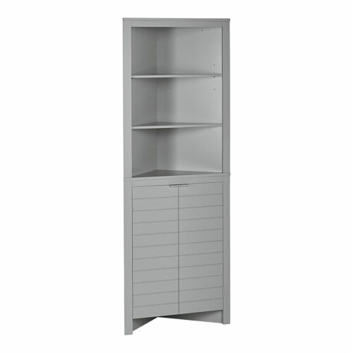 RiverRidge Madison Tall Transitional Wood Corner Cabinet in Gray Perspective: front