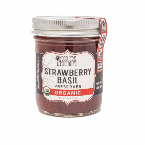 Strawberry Basil Preserves; Organic, All Natural, GMO Free, Gluten Free, Fair Trade Perspective: front