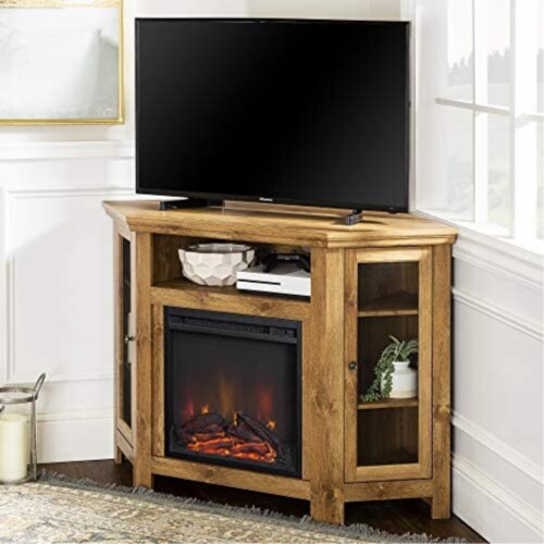 48 Wood Corner Fireplace TV Stand Barnwood Brown 1 Fry s Food