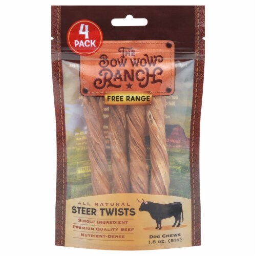 The Bow Wow Ranch Free Range All Natural Steer Twists Dog Chews Perspective: front