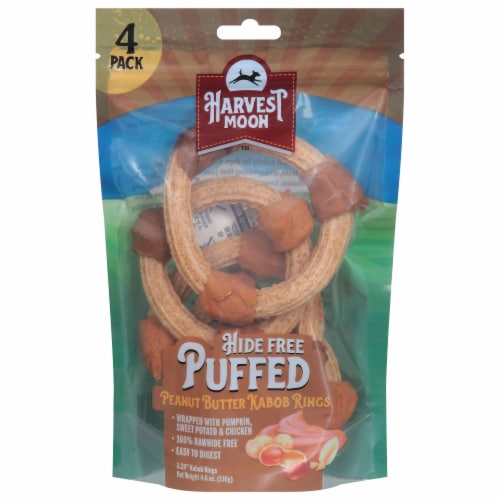 Harvest Moon® Hide Free Puffed Peanut Butter Kabob Rings Dog Treats Perspective: front