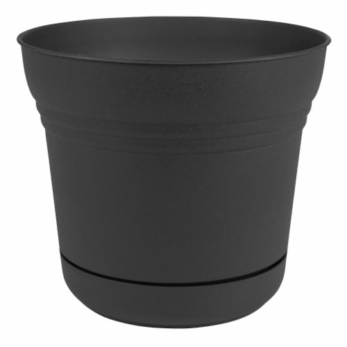 Bloem SP1200 Saturn Indoor Outdoor 12 Inch Planter Pot w/ Matching Saucer, Black Perspective: front