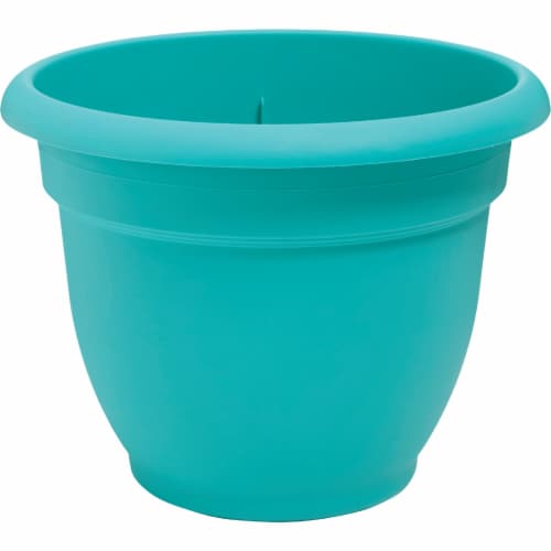 Bloem Ariana 8.8 In. H x 8 In. Dia. Plastic Self Watering Bermuda Teal Planter Perspective: front