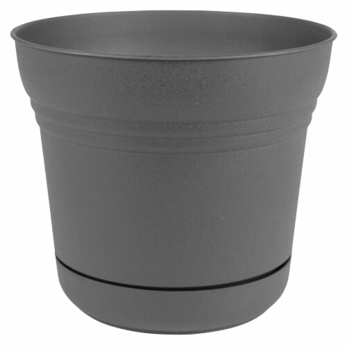 Bloem SP12908 12 in. Saturn Planter with Saucer, Charcoal Perspective: front