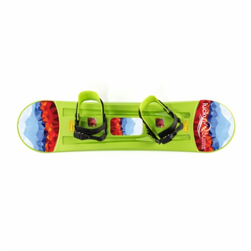 Lucky Bums 120CM Youth Snow Kids Plastic Snowboard w/ Adjustable Bindings, Green Perspective: front