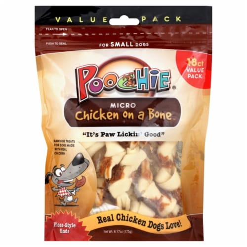 Poochie® Micro Chicken on A Bone Rawhide Dog Treats Value Pack Perspective: front