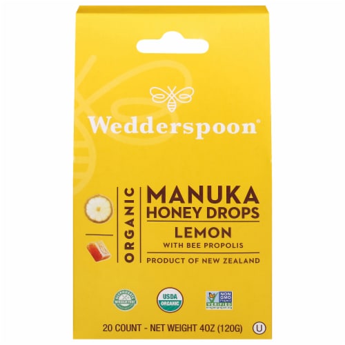 Wedderspoon™ Organic Lemon Manuka Honey Drops Perspective: front