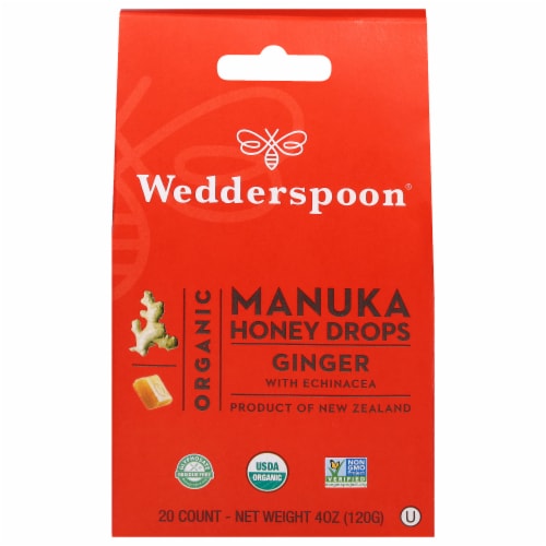 Wedderspoon™ Organic Ginger Manuka Honey Drops Perspective: front