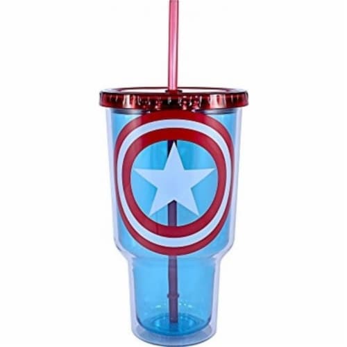 Silver Buffalo 32 oz Captain America - Shield Jumbo Cold Cup with Lid & Straw Perspective: front