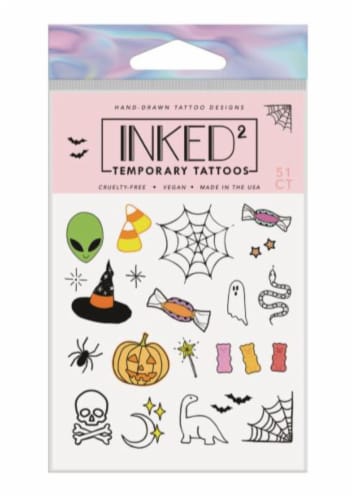 INKED by Dani Trick or Treat Temporary Tattoo Sheet Perspective: front