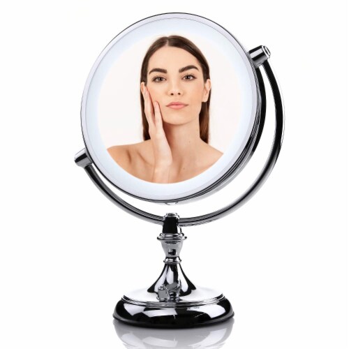 Ovente Lighted Standing Vanity Makeup Mirror with 5X Magnification Perspective: front
