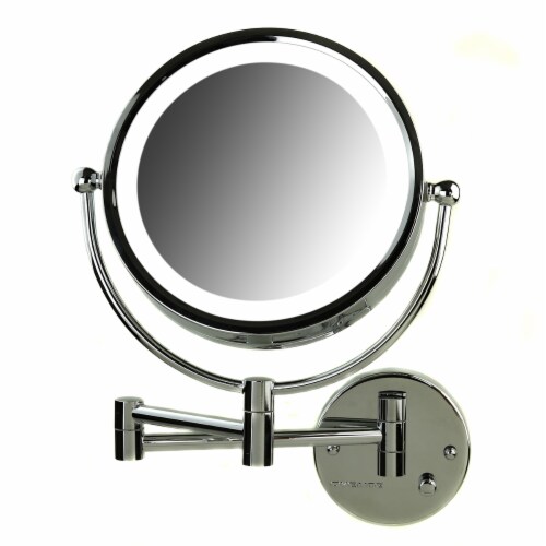 Ovente Polished Chrome Circle Wall-Mounted Vanity Makeup Mirror with Extendable Arm Perspective: front