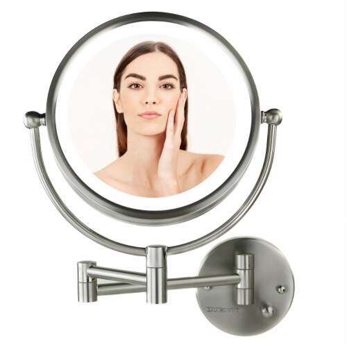 Ovente Circle Wall-Mounted Vanity Makeup Mirror with Extendable Arm - Brushed Nickel Perspective: front