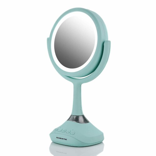 Ovente Portable Standing Makeup Mirror with Bluetooth Speaker Compatibility - Blue Perspective: front