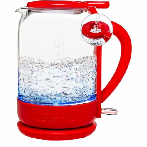 Ovente Electric Kettle with ProntoFill Technology, Red 1.5L Perspective: front