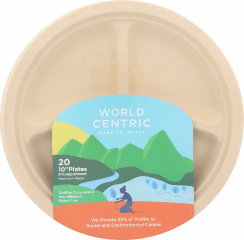 World Centric 3-Compartment Compostable Plates Perspective: front