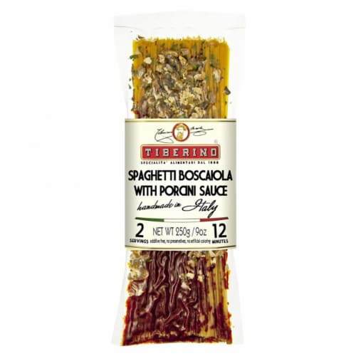 Tiberino Spaghetti Boscaiola with Porcini Sauce Perspective: front