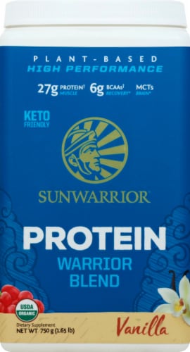 Sunwarrior Warrior Blend Plant-Based Vanilla Dietary Supplement Protein Powder Perspective: front