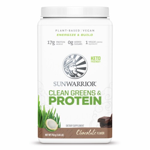 Sunwarrior® Chocolate Flavored Clean Greens and Protein Plant-Based Protein Powder Perspective: front