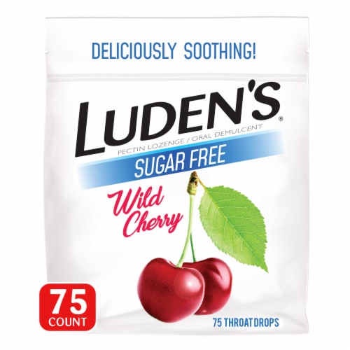 Luden's Sugar-Free Wild Cherry Flavor Deliciously Soothing Throat Drops Perspective: front