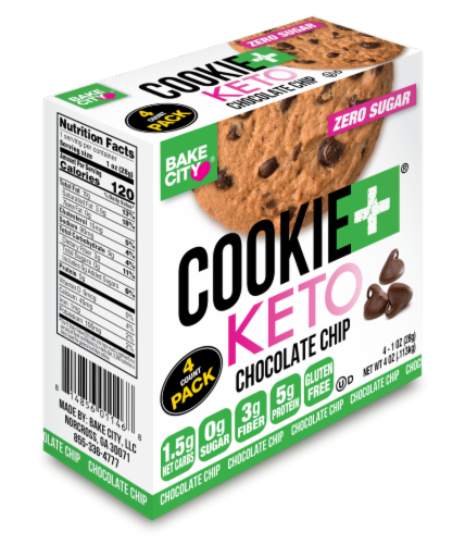 Bake City Chocolate Chip Zero Sugar Keto Cookie Perspective: front
