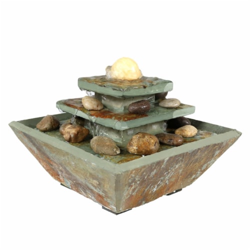 Tabletop Indoor Water Fountain LED Light 8  Ascending Slate Table Spa Zen Decor Perspective: front