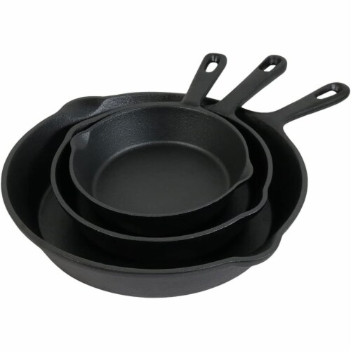 Pre-Seasoned Cast Iron Skillet Fry Pan Set 6 , 7 and 10 Round Cookware Perspective: front
