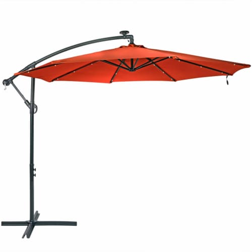 Sunnydaze 10 ft Solar Offset Steel Patio Umbrella with Crank - Burnt Orange Perspective: front