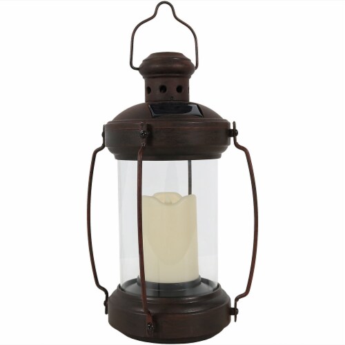 Sunnydaze Outdoor Antique Hanging Solar Lantern with LED Light and Candle, 12-Inch Sunnydaze Outdoor Antique Hanging Solar Lantern with LED Light and Candle, 12-Inch