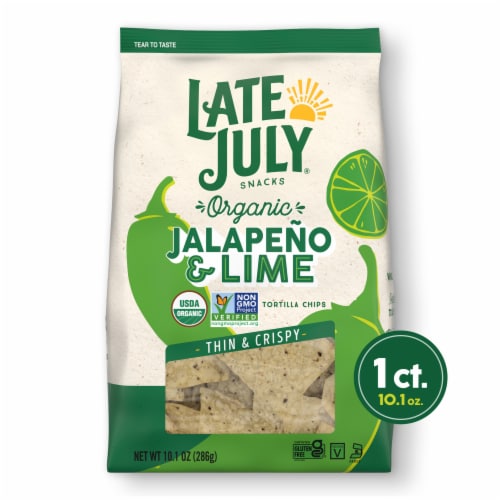 Late July Snacks Thin And Crispy Organic Tortilla Chips Jalapeno & Lime Perspective: front
