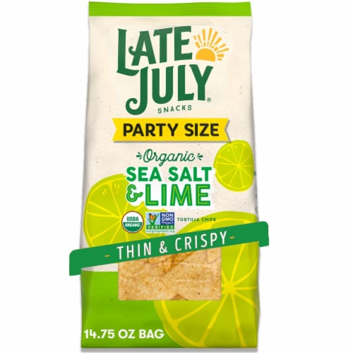 Late July® Organic Sea Salt and Lime Thin and Crispy Tortilla Chips Party Size Perspective: front