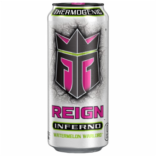 Reign® Inferno Watermelon Warlord Energy Drink Can Perspective: front
