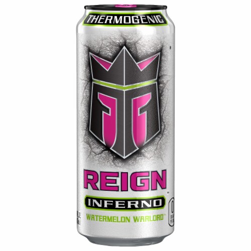 Reign® Inferno Watermelon Warlord Energy Drink Can Perspective: front