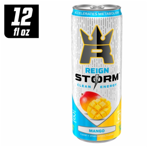 Reign® Storm Mango Energy Drink Can Perspective: front