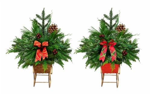 Evergreen Sleigh Christmas Arrangement - Assorted Perspective: front