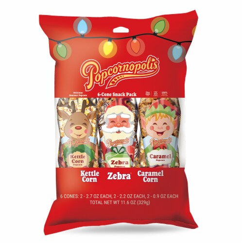 Popcornopolis Christmas 6 Cone Snack Pack Perspective: front