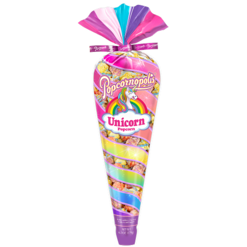Popcornopolis® Unicorn Popcorn Lemon & Berry Flavored Indulgent Popcorn Cone Perspective: front