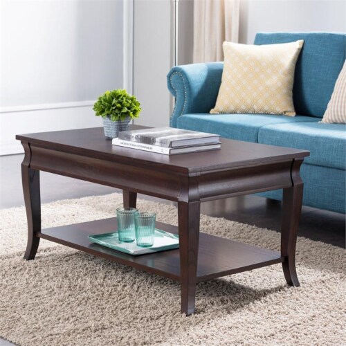 Leick Home Luna Solid Wood Coffee Table in Oak and Espresso 1