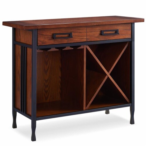 Leick Home Ironcraft Sturdy Wood Mini-bar/Wine Stand in Oak Perspective: front
