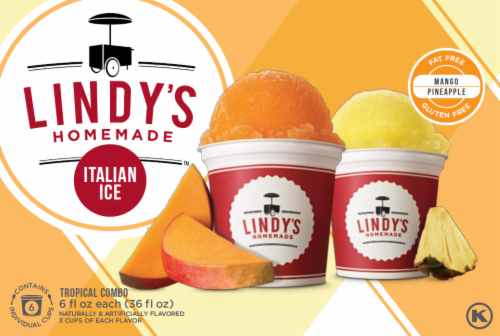 Lindy's Italian Ice Mango Pinneapple Tropical Shaved Ice, 6 ct