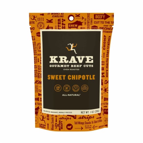 KRAVE Gourmet Beef Cuts Sweet Chipotle Jerky Perspective: front