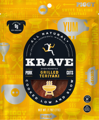 KRAVE Gourmet Pork Cuts Grilled Sweet Teriyaki Jerky Perspective: front