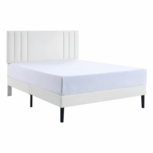 BIKAHOM Tufted Upholstered Platform Bed Frame w/Adjusting Headboard, King, White Perspective: front