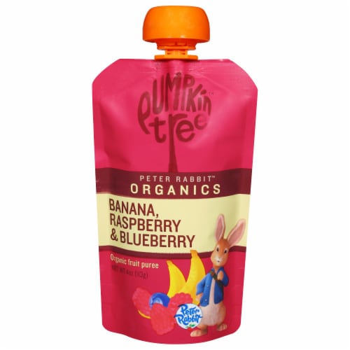 Pumpkin Tree™ Peter Rabbit™ Organics Banana Raspberry & Blueberry Puree Baby Food Pouch Perspective: front