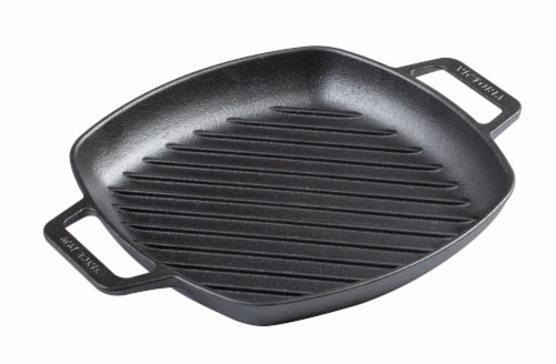 Victoria Double Loop Handles Cast Iron Square Grill Pan Perspective: front
