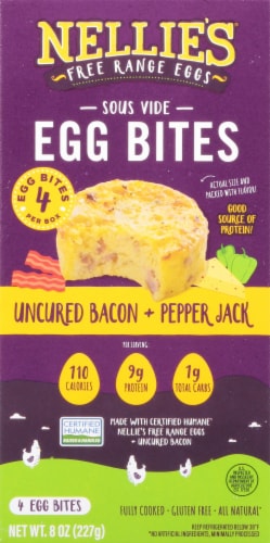 Nellie's® Gluten-Free Bacon + Pepper Jack Sous Vide Egg Bites Perspective: front